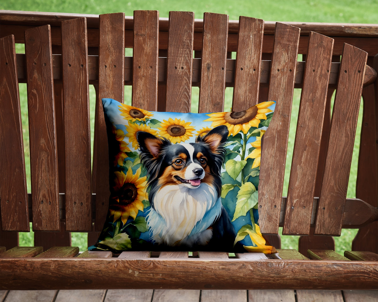 Papillon in Sunflowers Throw Pillow