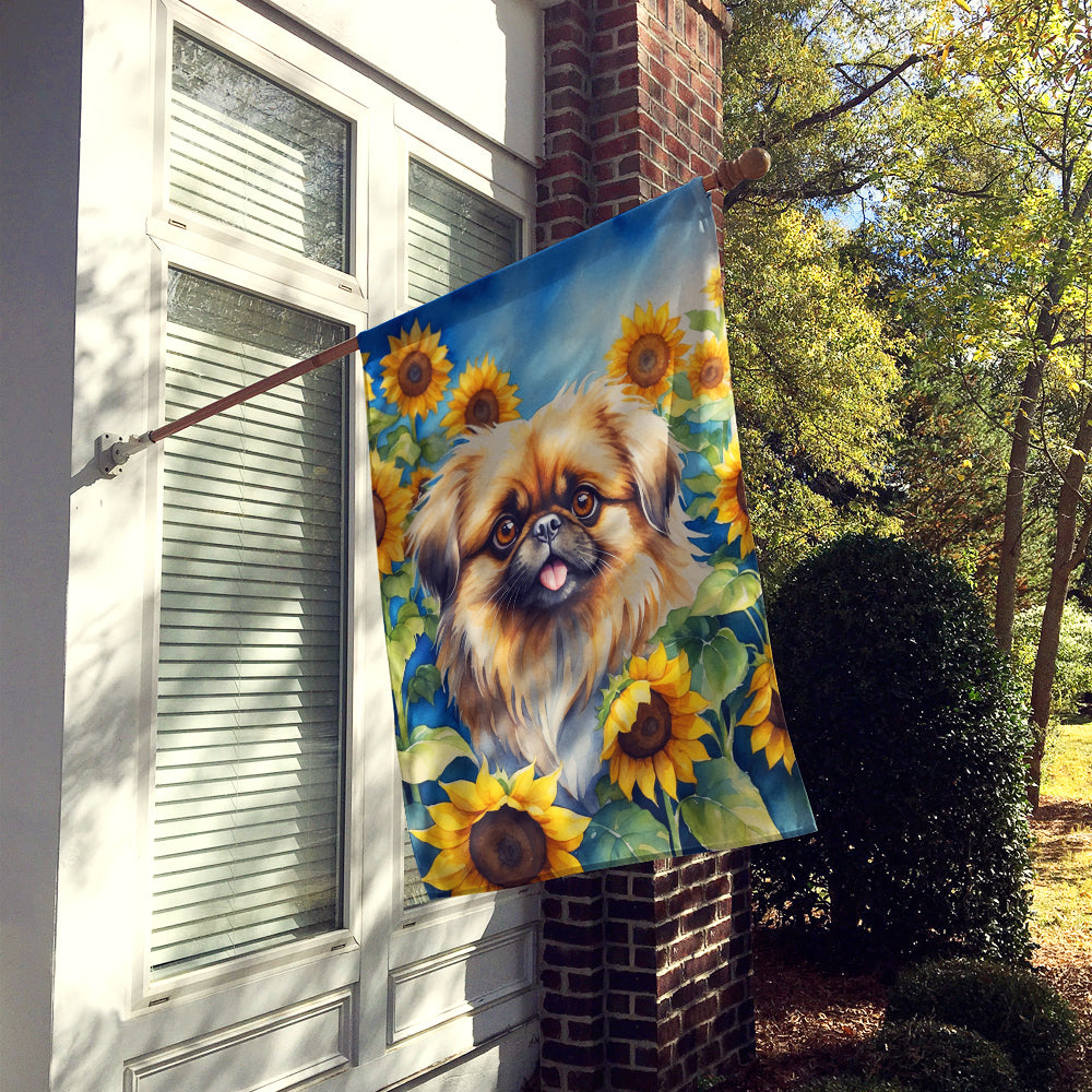 Pekingese in Sunflowers House Flag