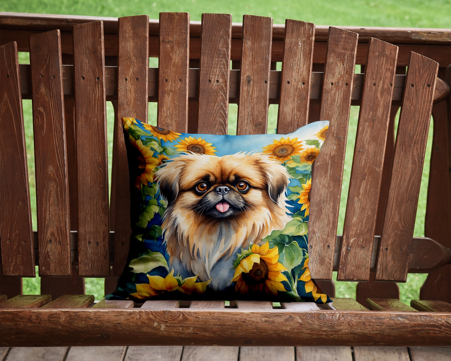 Pekingese in Sunflowers Throw Pillow