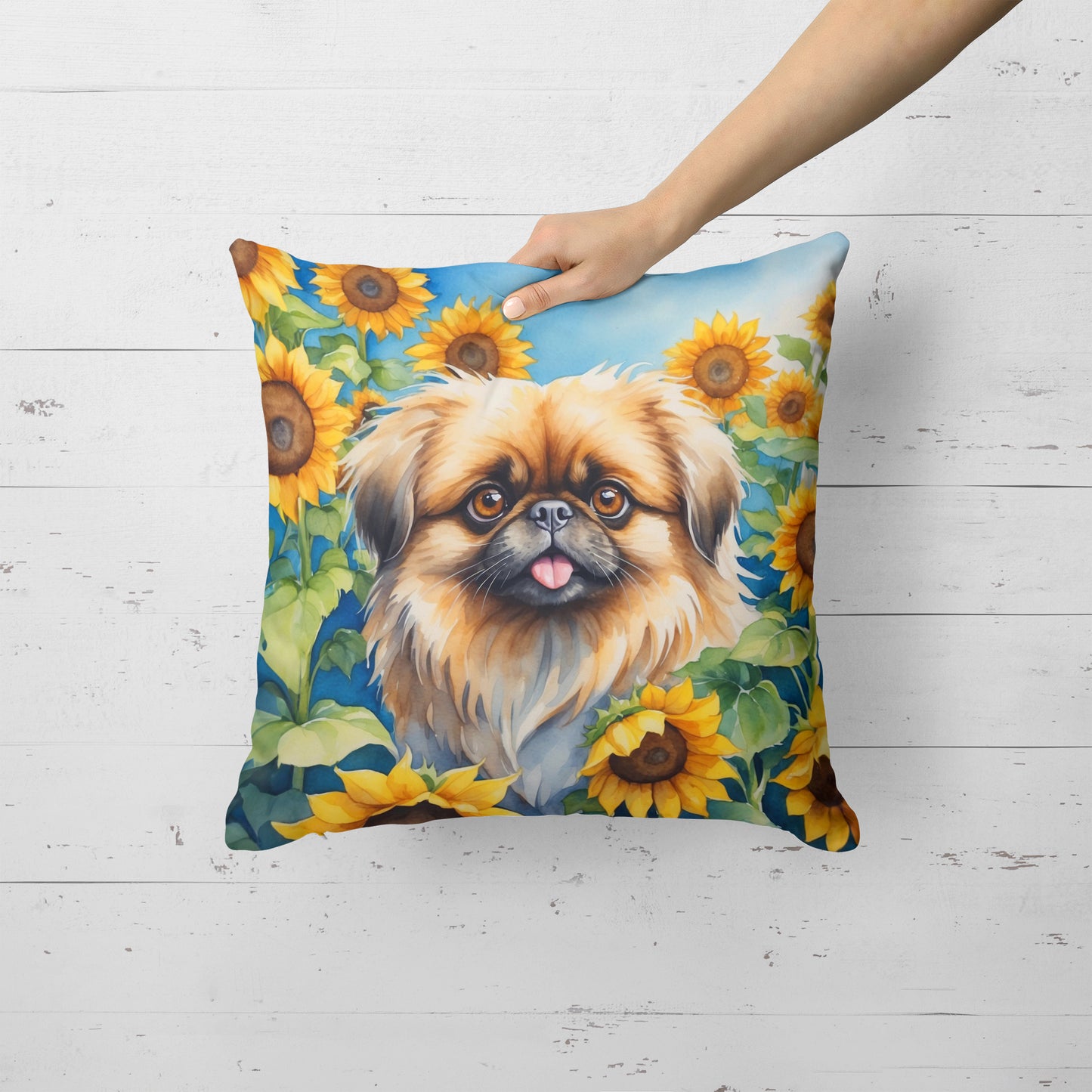 Pekingese in Sunflowers Throw Pillow