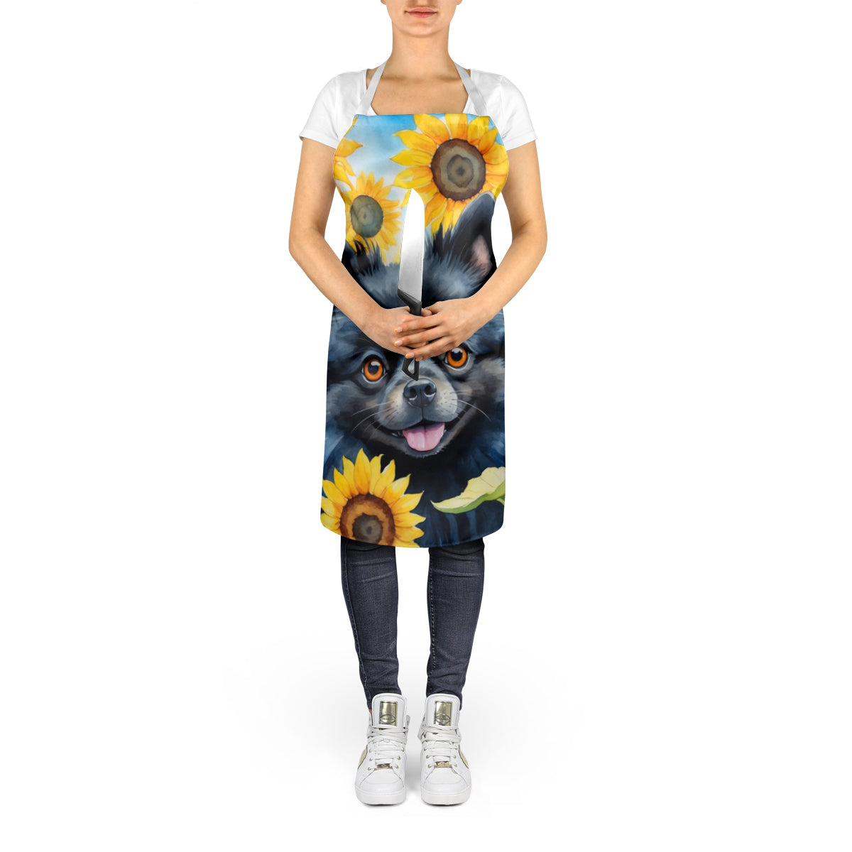 Pomeranian in Sunflowers Apron