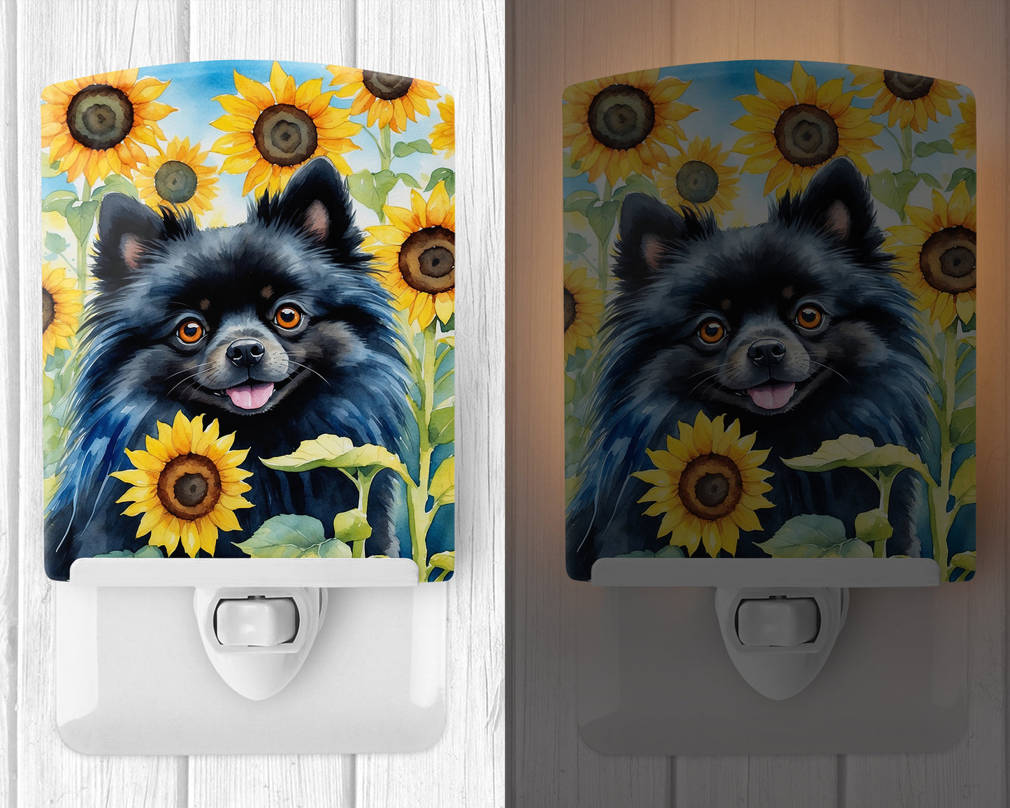 Pomeranian in Sunflowers Ceramic Night Light