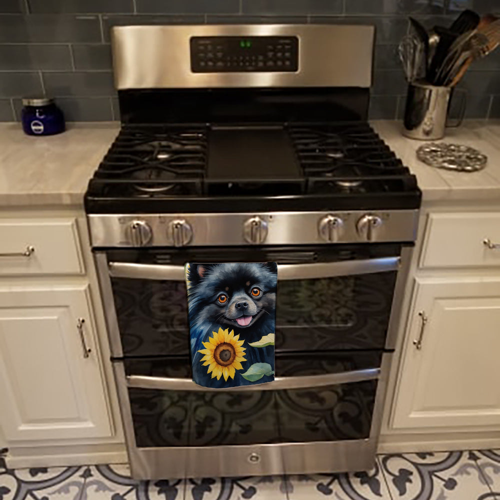 Pomeranian in Sunflowers Kitchen Towel