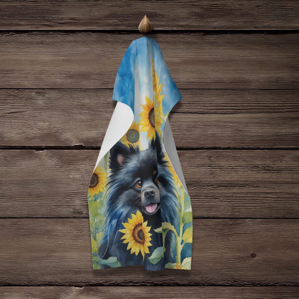 Pomeranian in Sunflowers Kitchen Towel