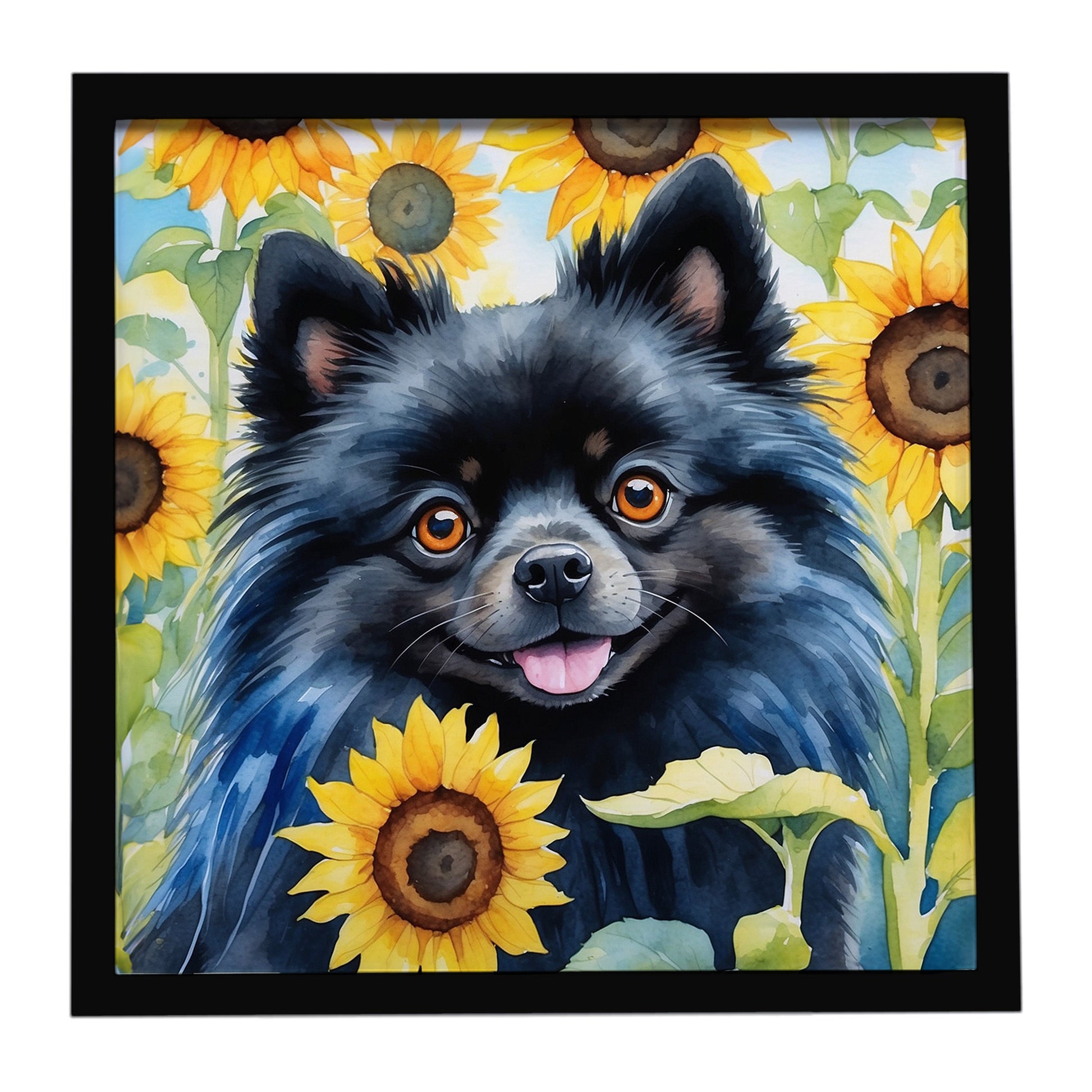 Buy this Pomeranian in Sunflowers Framed Metal Print