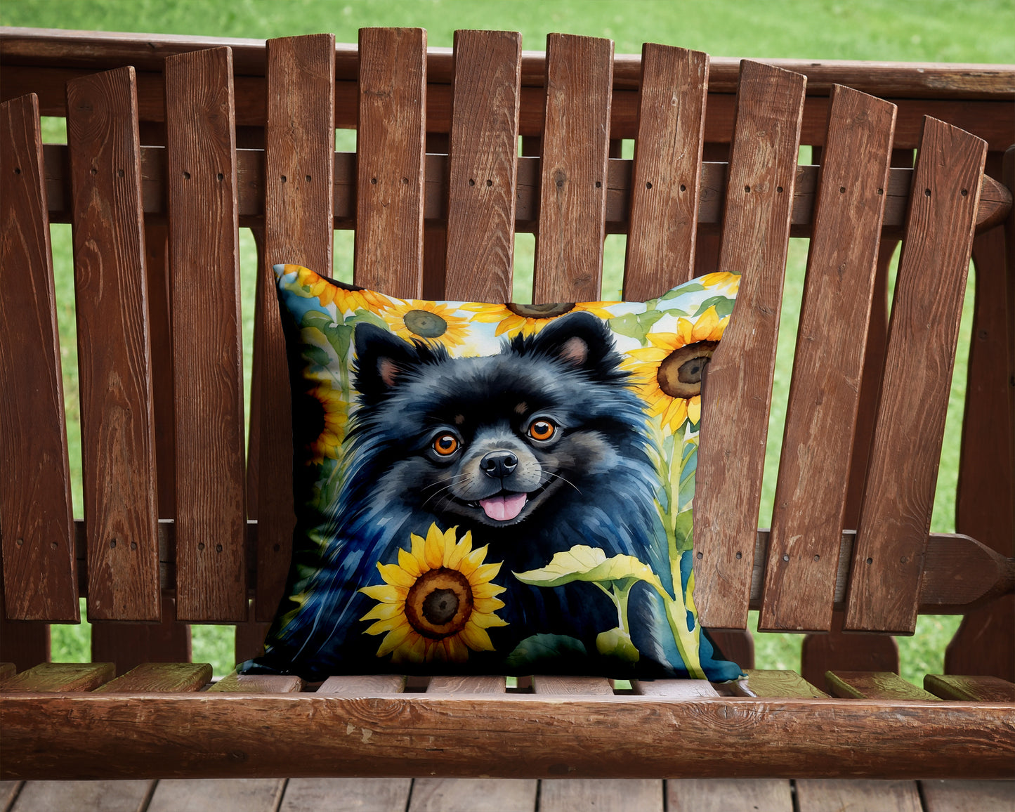 Pomeranian in Sunflowers Throw Pillow