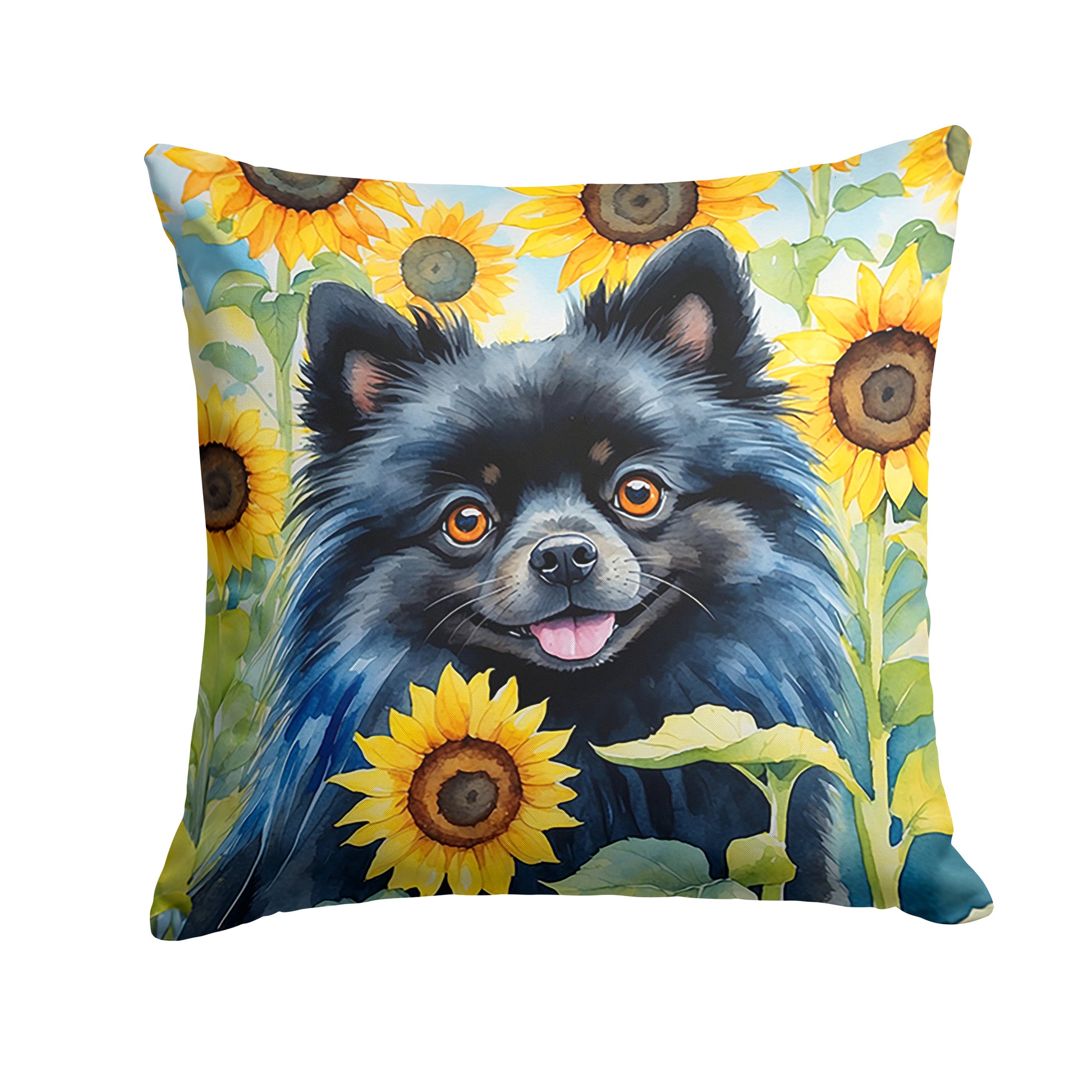 Buy this Pomeranian in Sunflowers Throw Pillow