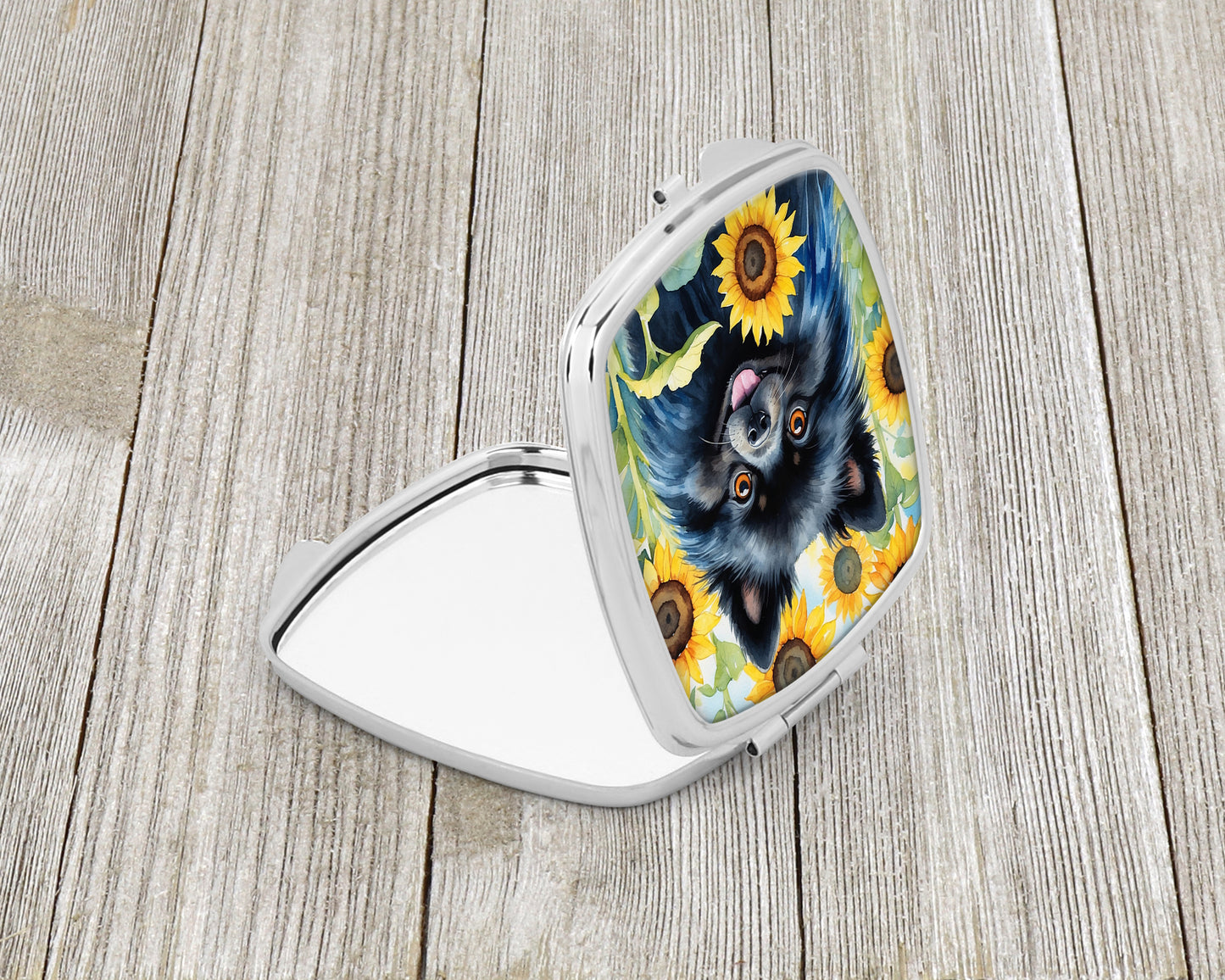 Pomeranian in Sunflowers Compact Mirror