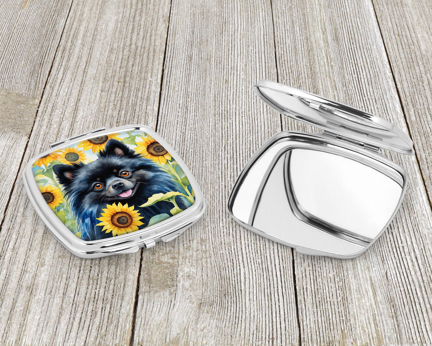 Pomeranian in Sunflowers Compact Mirror