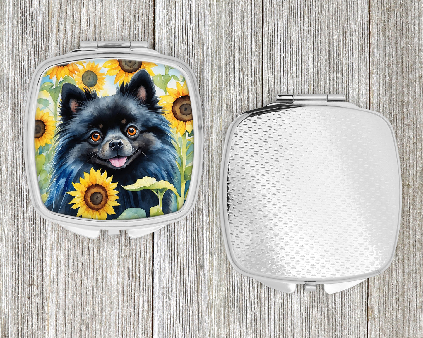 Pomeranian in Sunflowers Compact Mirror