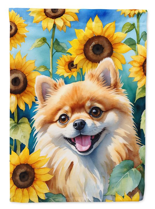 Buy this Pomeranian in Sunflowers House Flag