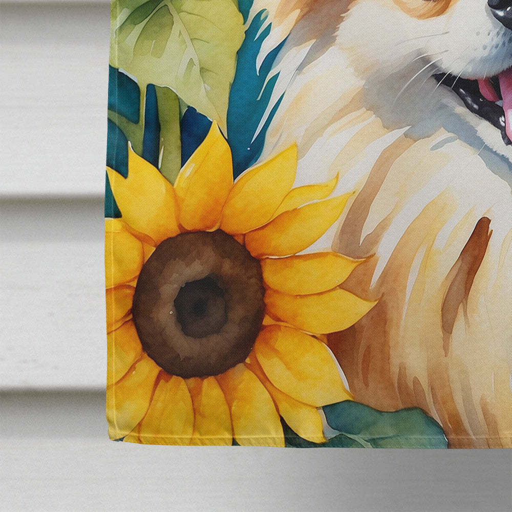 Pomeranian in Sunflowers House Flag