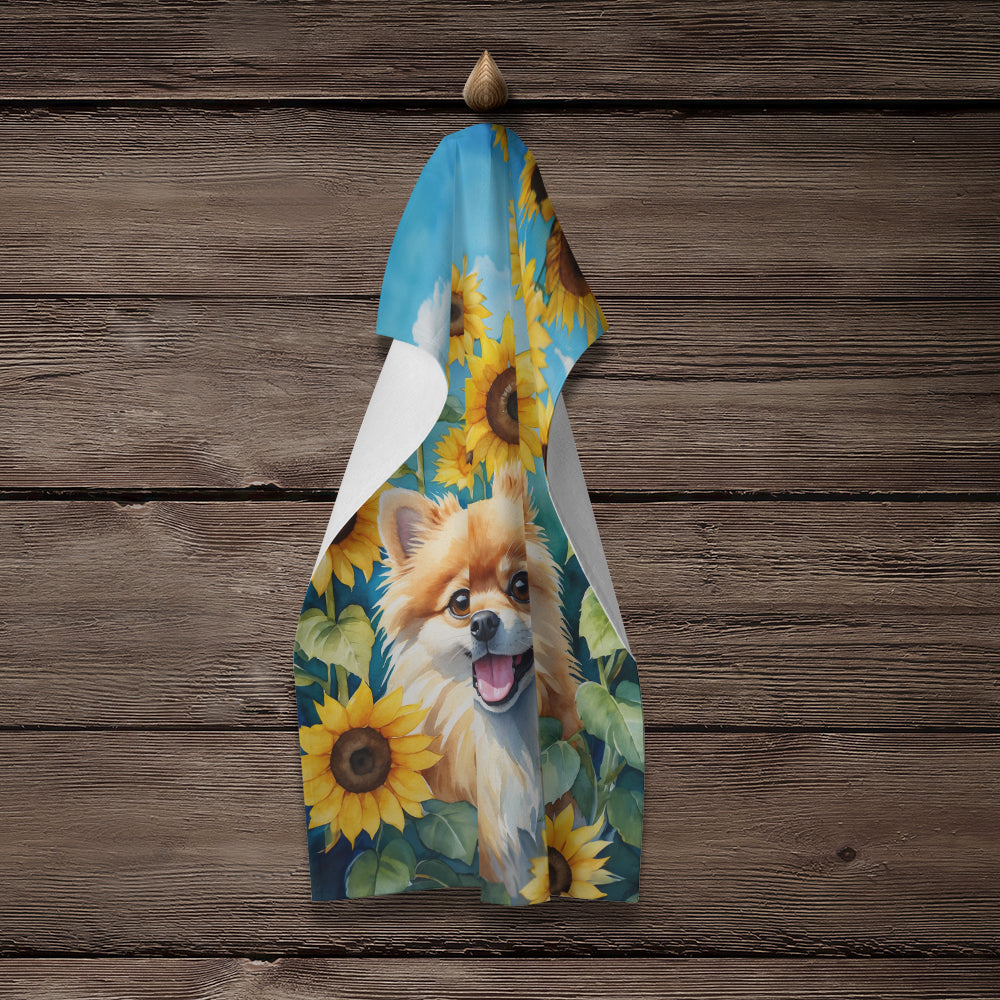 Pomeranian in Sunflowers Kitchen Towel