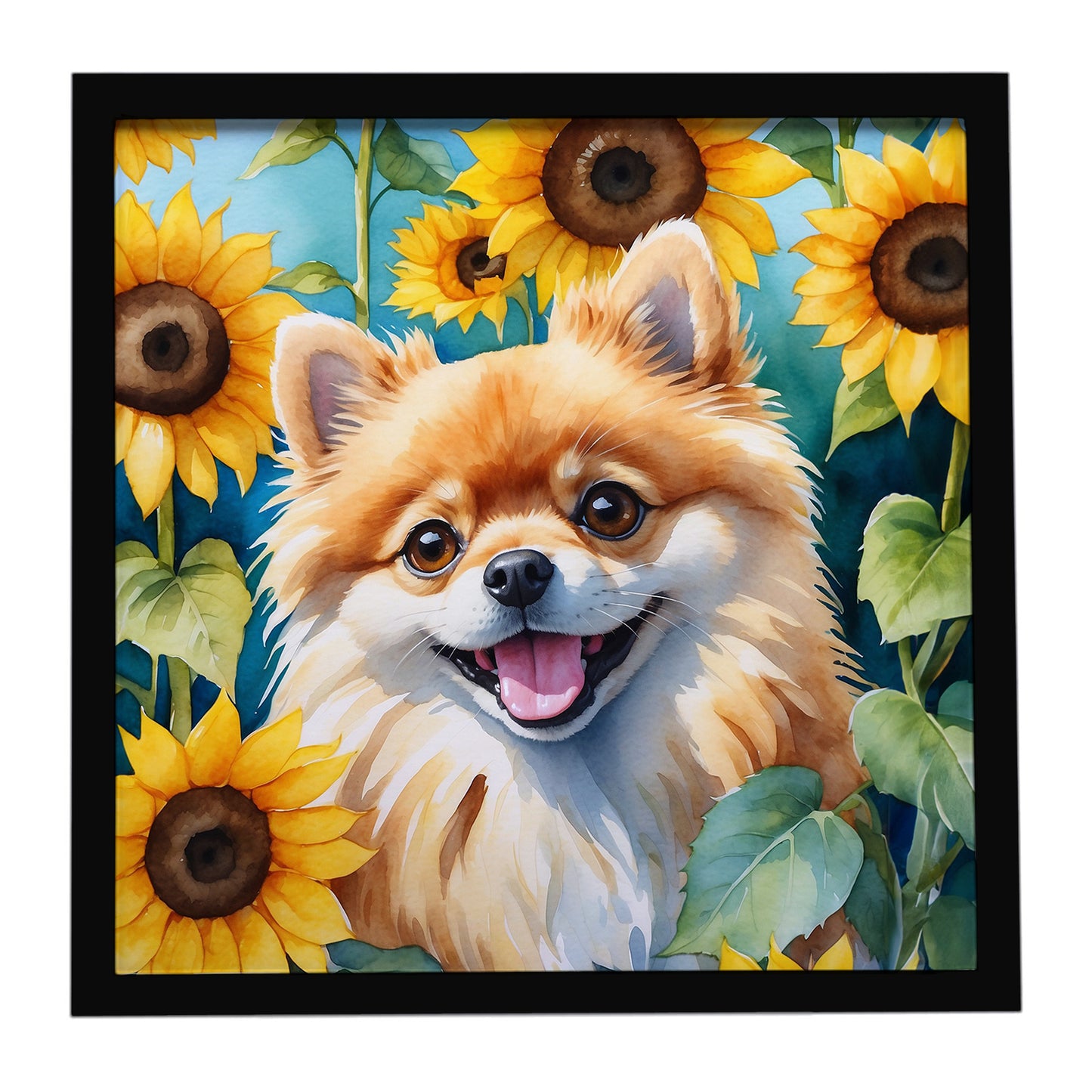 Buy this Pomeranian in Sunflowers Framed Metal Print
