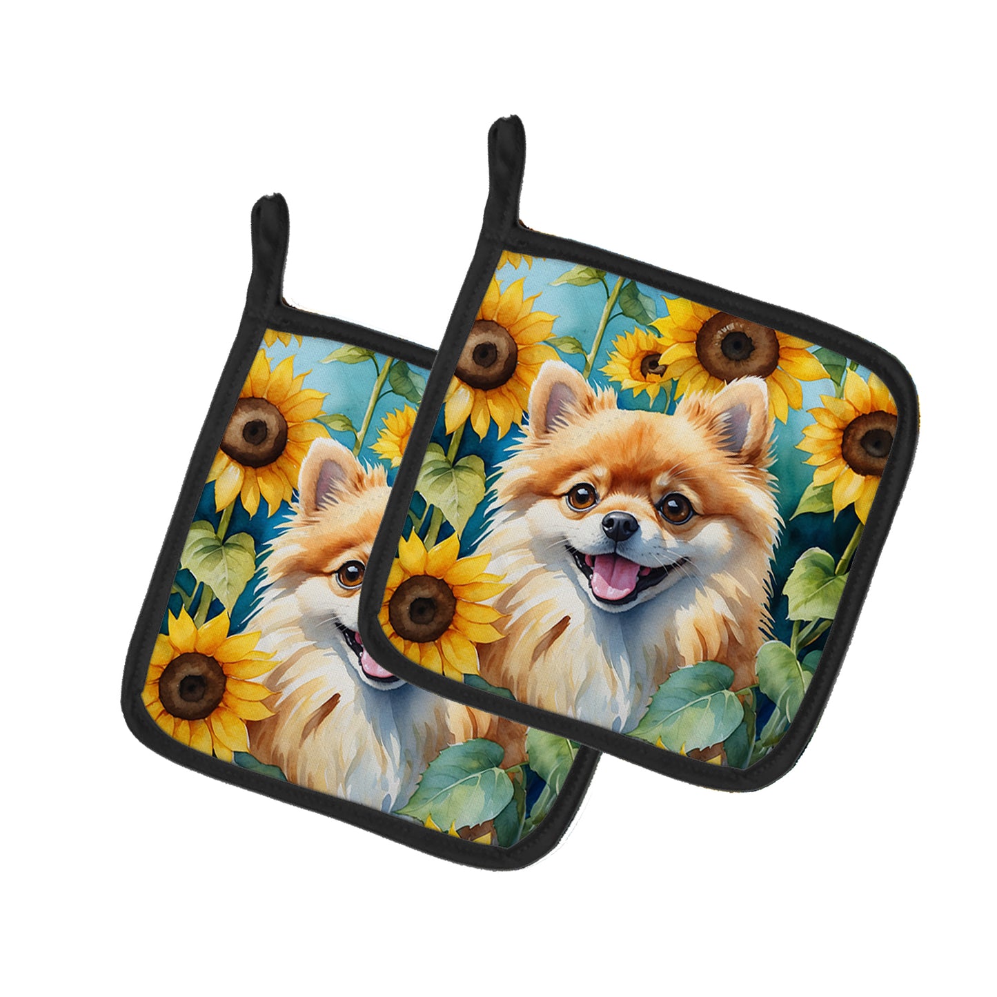 Buy this Pomeranian in Sunflowers Pair of Pot Holders