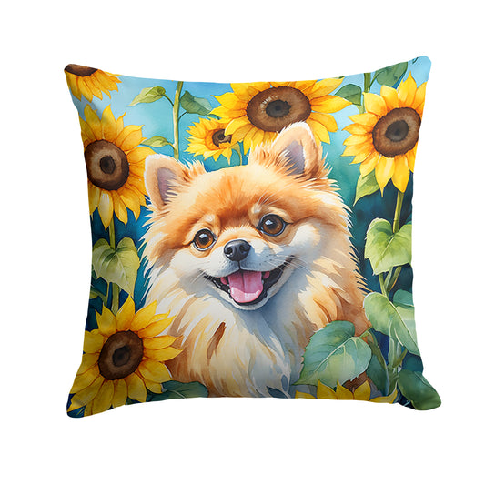 Buy this Pomeranian in Sunflowers Throw Pillow