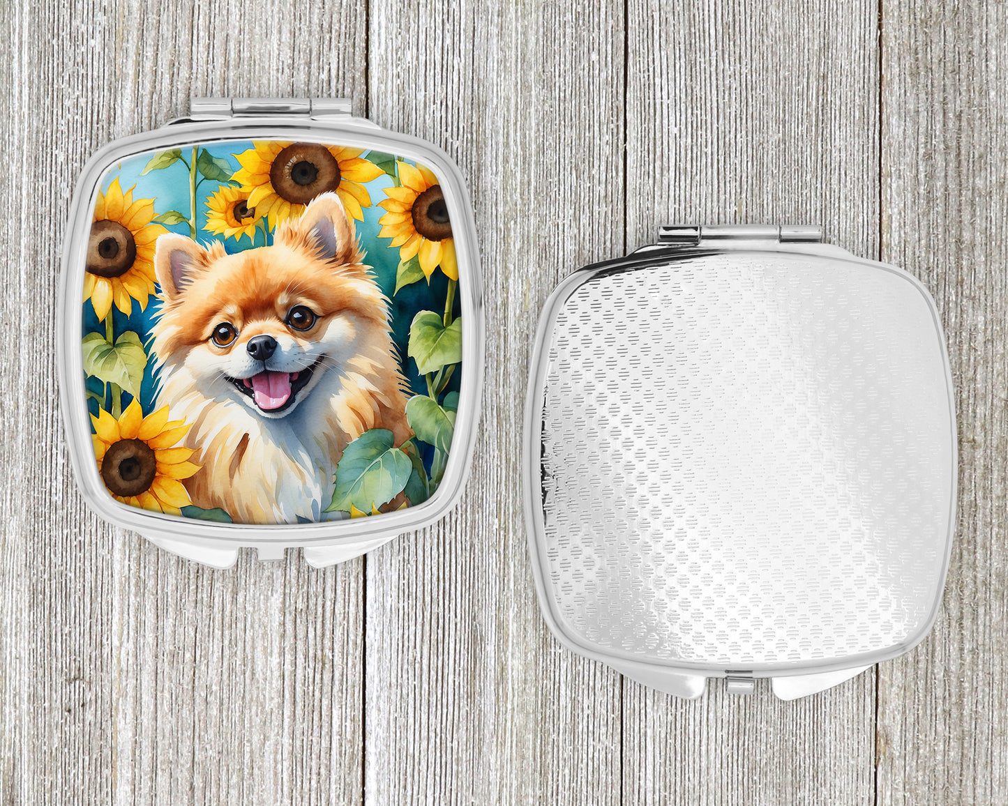 Pomeranian in Sunflowers Compact Mirror