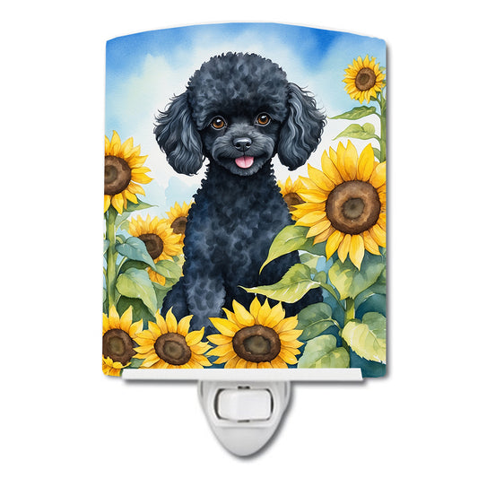 Buy this Black Poodle in Sunflowers Ceramic Night Light