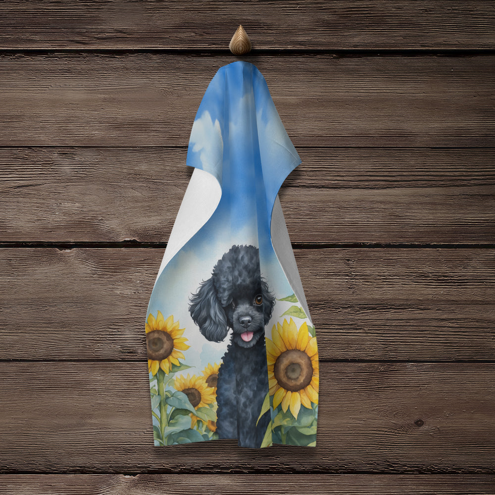 Black Poodle in Sunflowers Kitchen Towel