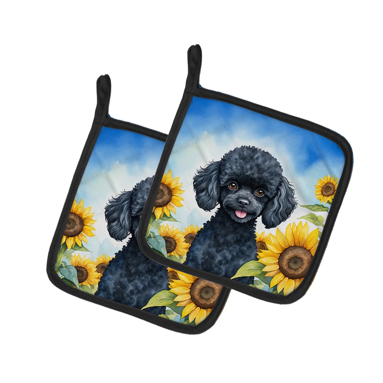 Buy this Black Poodle in Sunflowers Pair of Pot Holders