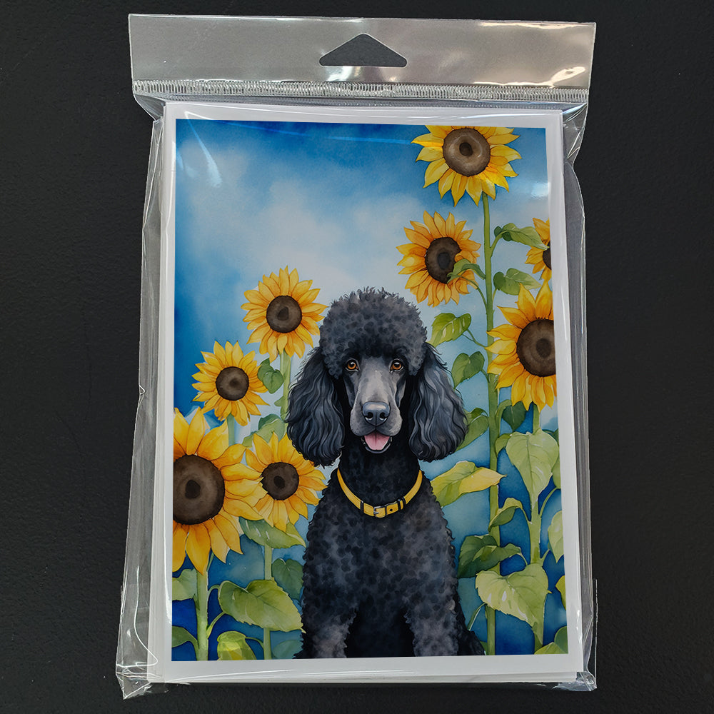 Black Poodle in Sunflowers Greeting Cards Pack of 8