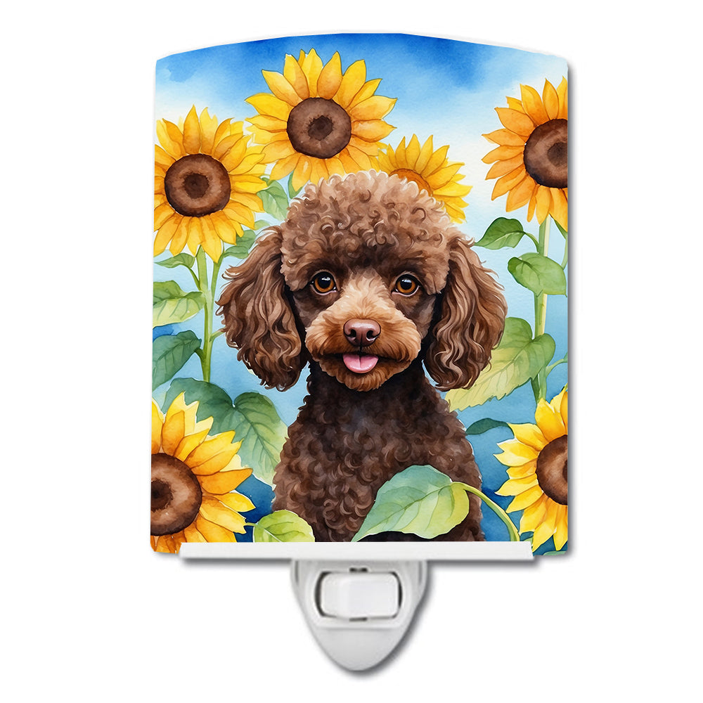 Buy this Chocolate Poodle in Sunflowers Ceramic Night Light