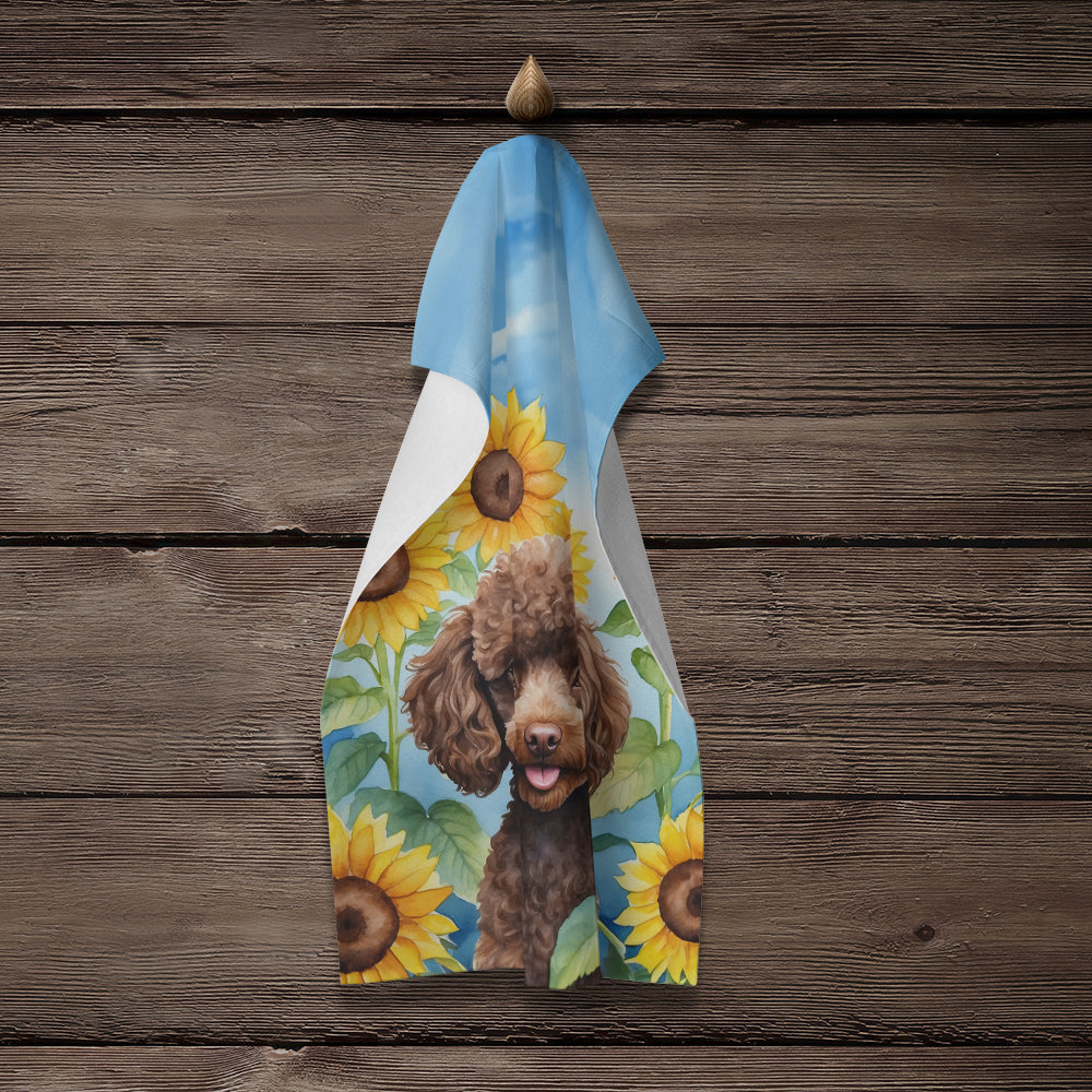 Chocolate Poodle in Sunflowers Kitchen Towel