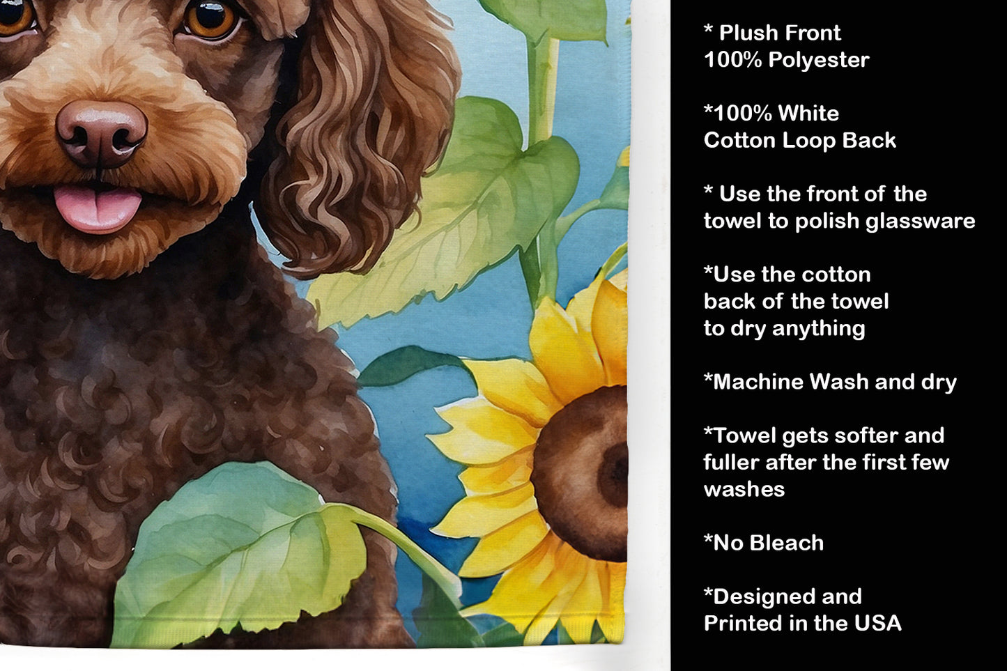 Chocolate Poodle in Sunflowers Kitchen Towel