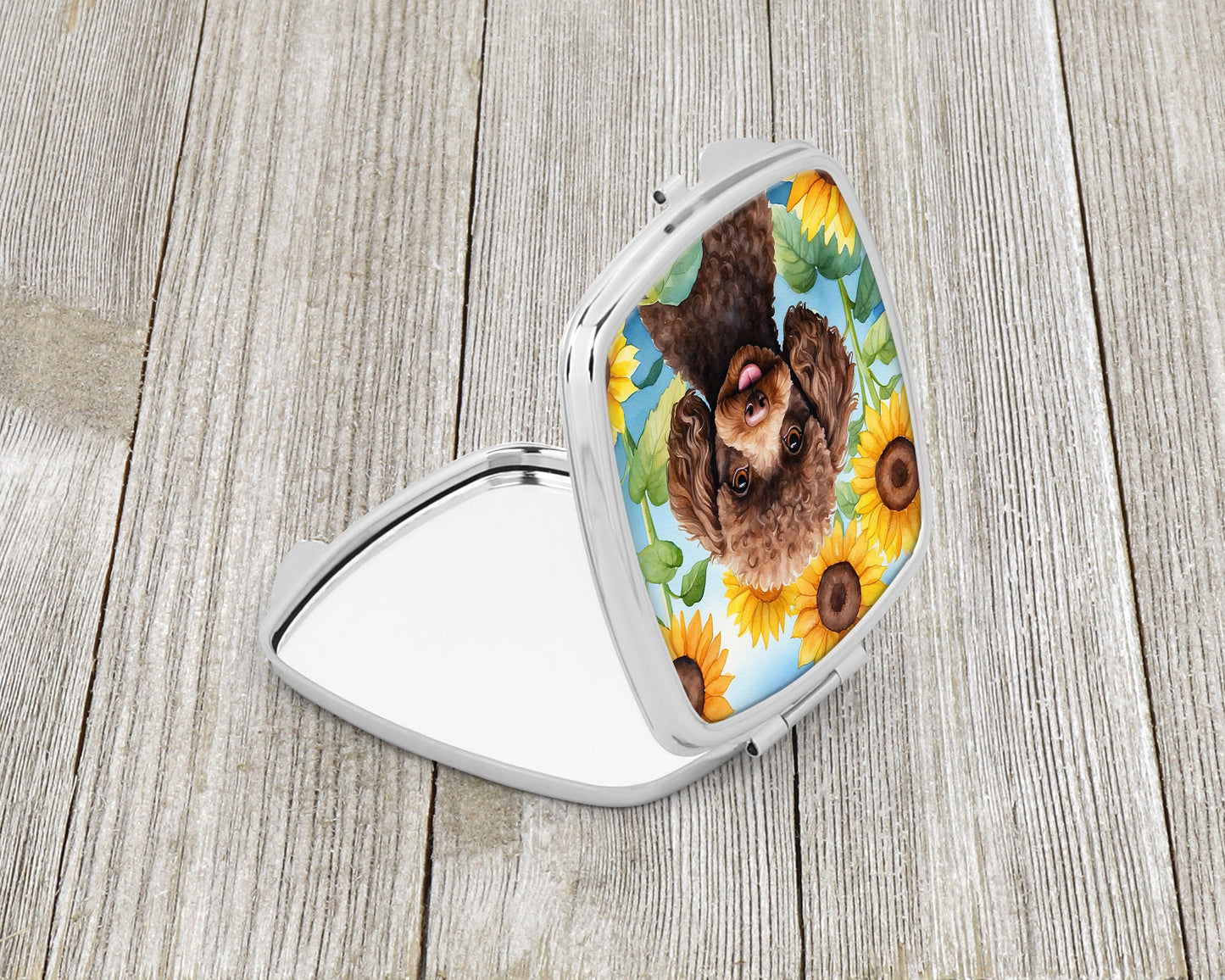 Chocolate Poodle in Sunflowers Compact Mirror