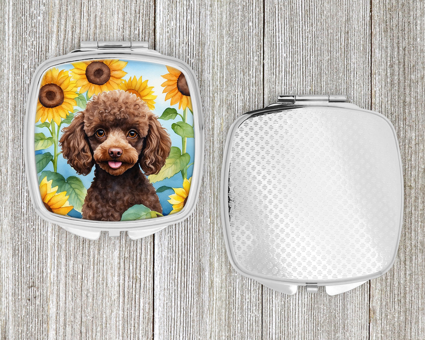 Chocolate Poodle in Sunflowers Compact Mirror