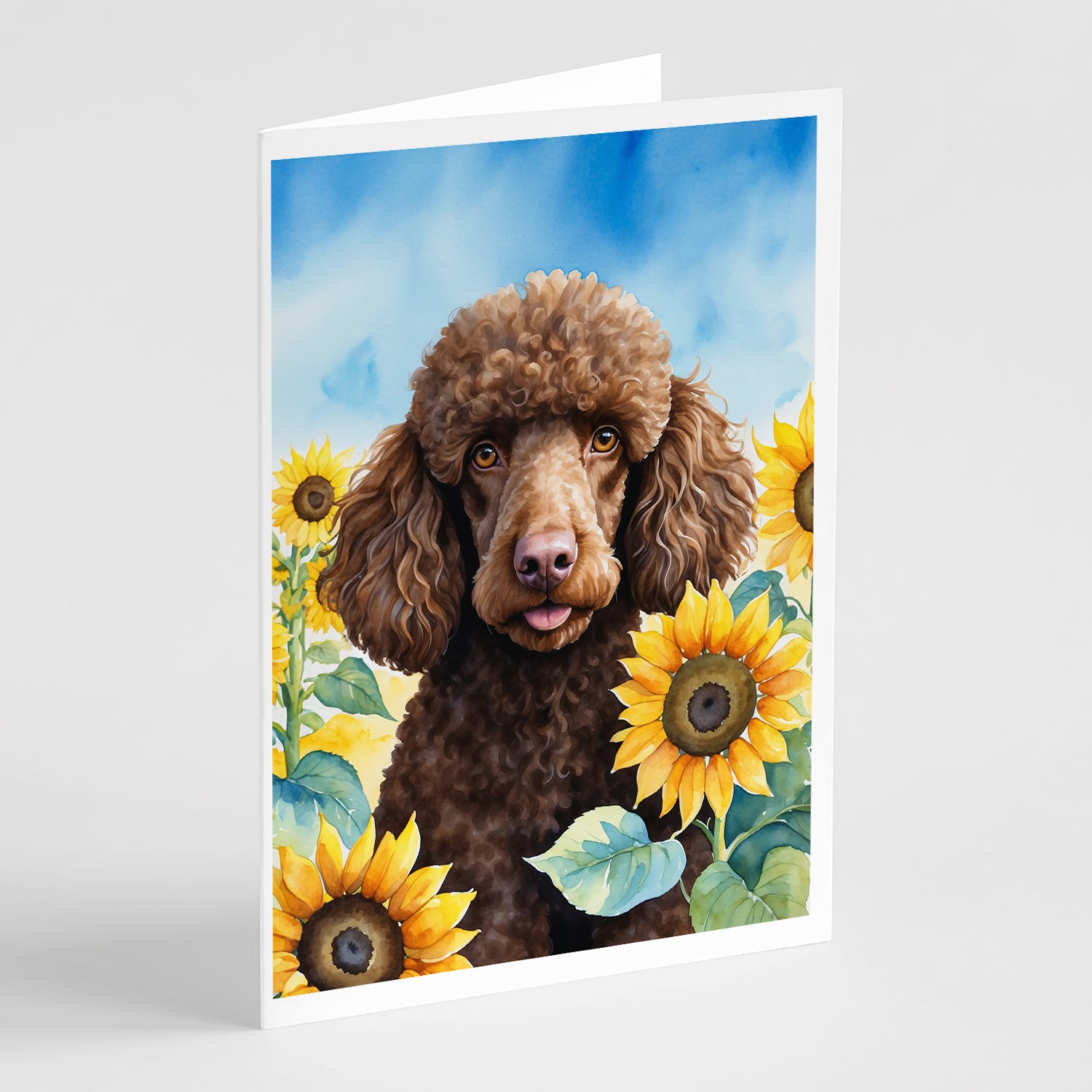 Buy this Chocolate Poodle in Sunflowers Greeting Cards Pack of 8