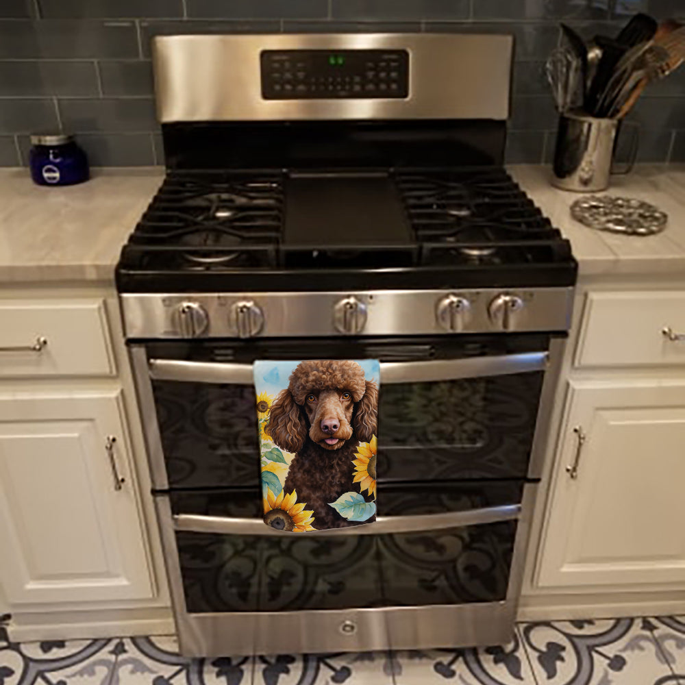 Chocolate Poodle in Sunflowers Kitchen Towel