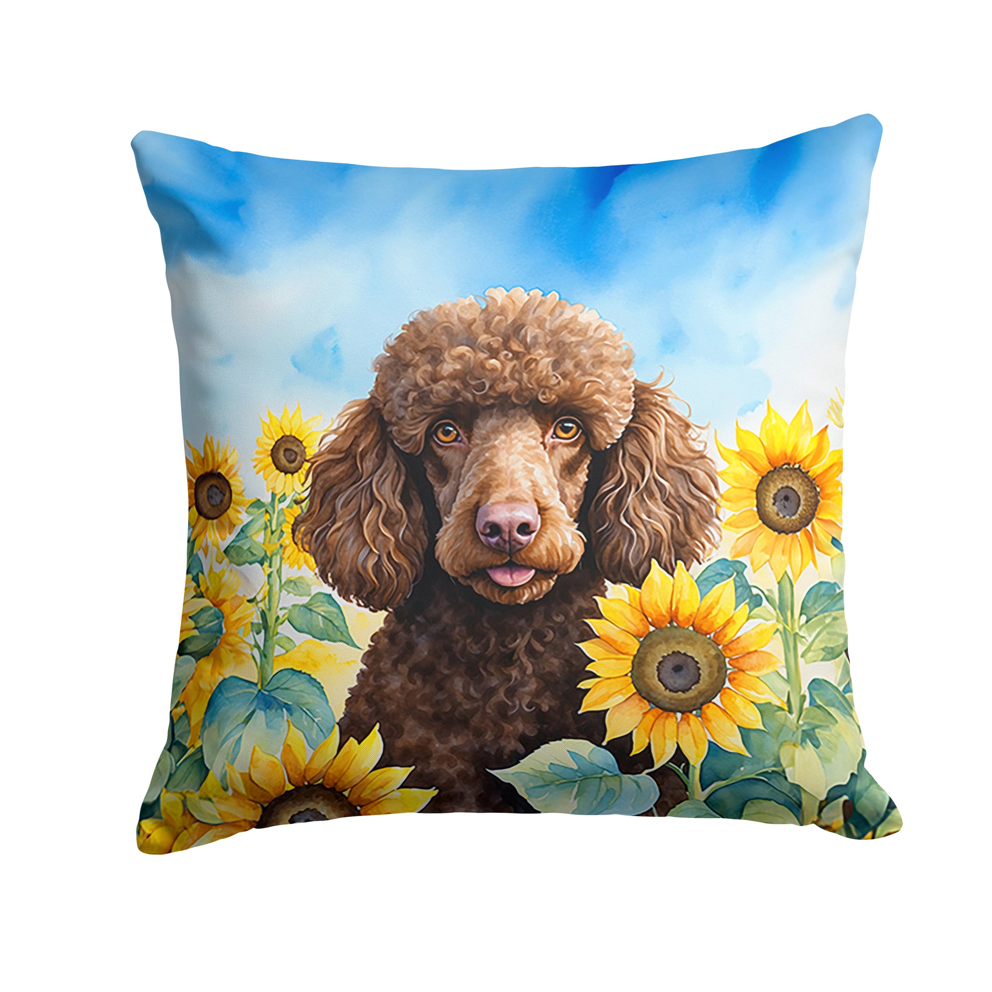 Buy this Chocolate Poodle in Sunflowers Throw Pillow