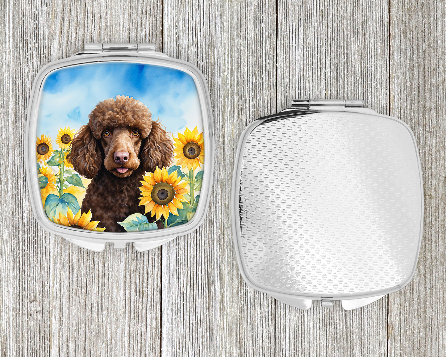 Chocolate Poodle in Sunflowers Compact Mirror