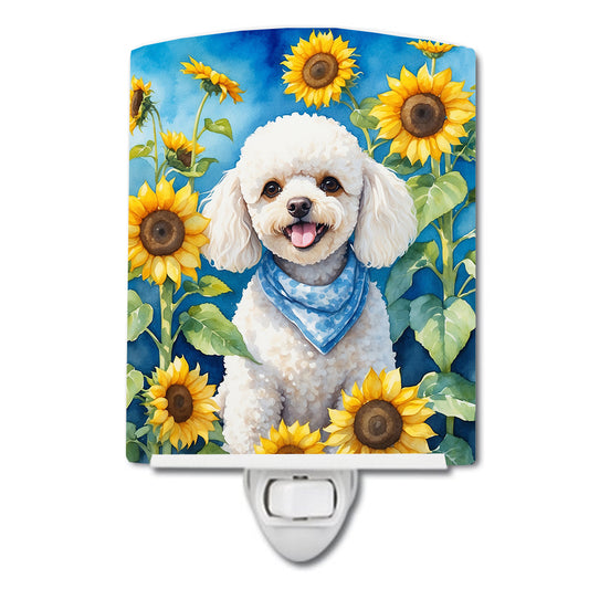 Buy this White Poodle in Sunflowers Ceramic Night Light