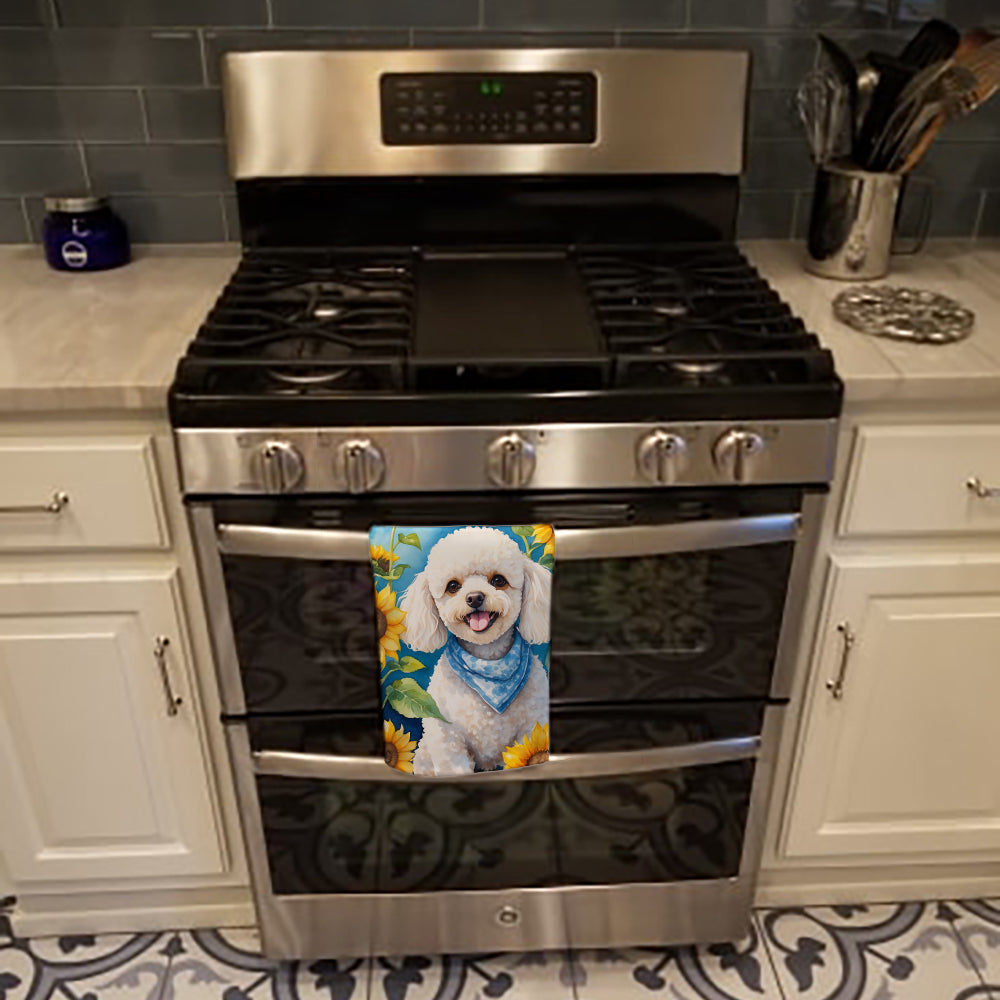 White Poodle in Sunflowers Kitchen Towel