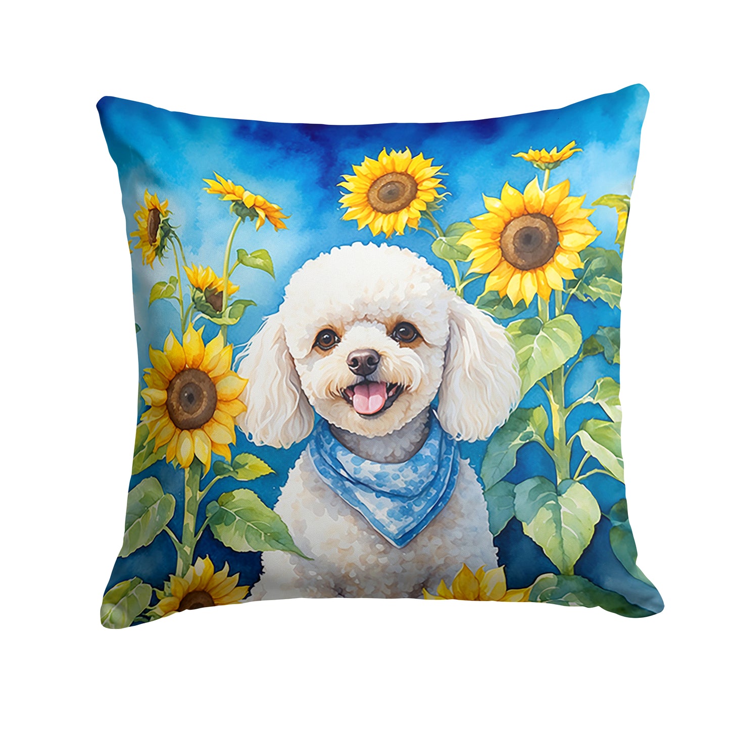 Buy this White Poodle in Sunflowers Throw Pillow