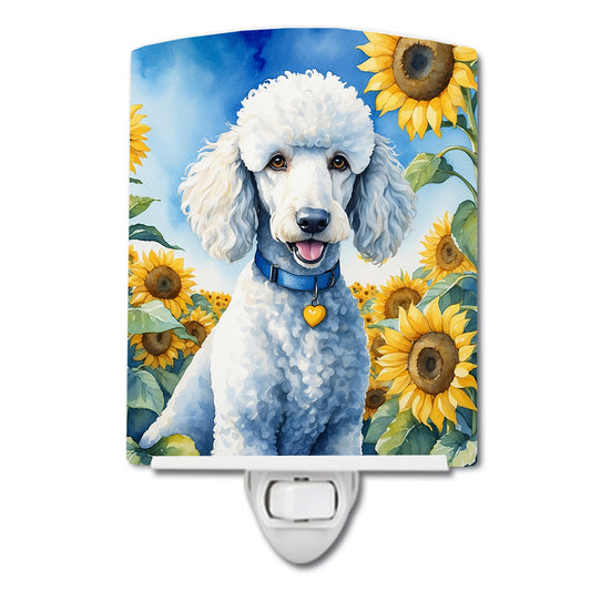 Buy this White Poodle in Sunflowers Ceramic Night Light