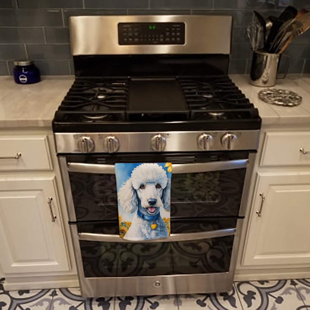 White Poodle in Sunflowers Kitchen Towel