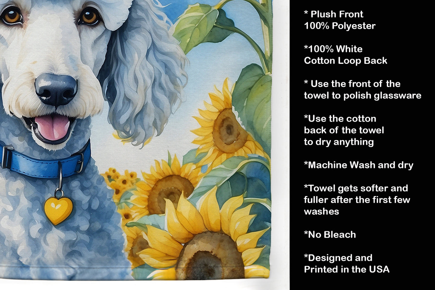 White Poodle in Sunflowers Kitchen Towel