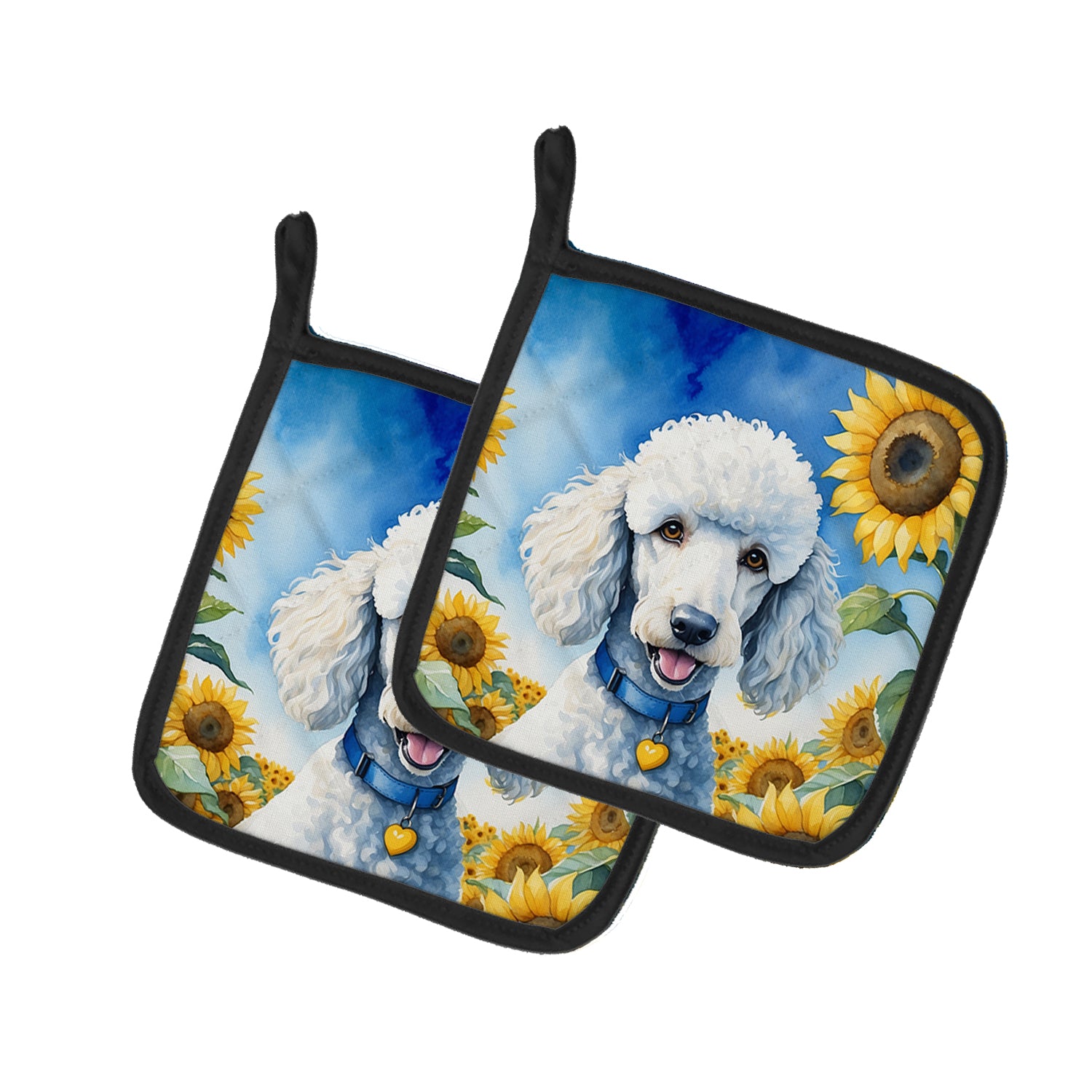 Buy this White Poodle in Sunflowers Pair of Pot Holders