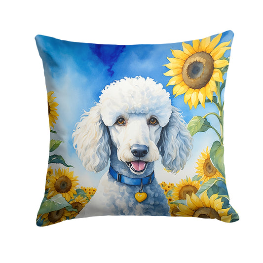 Buy this White Poodle in Sunflowers Throw Pillow