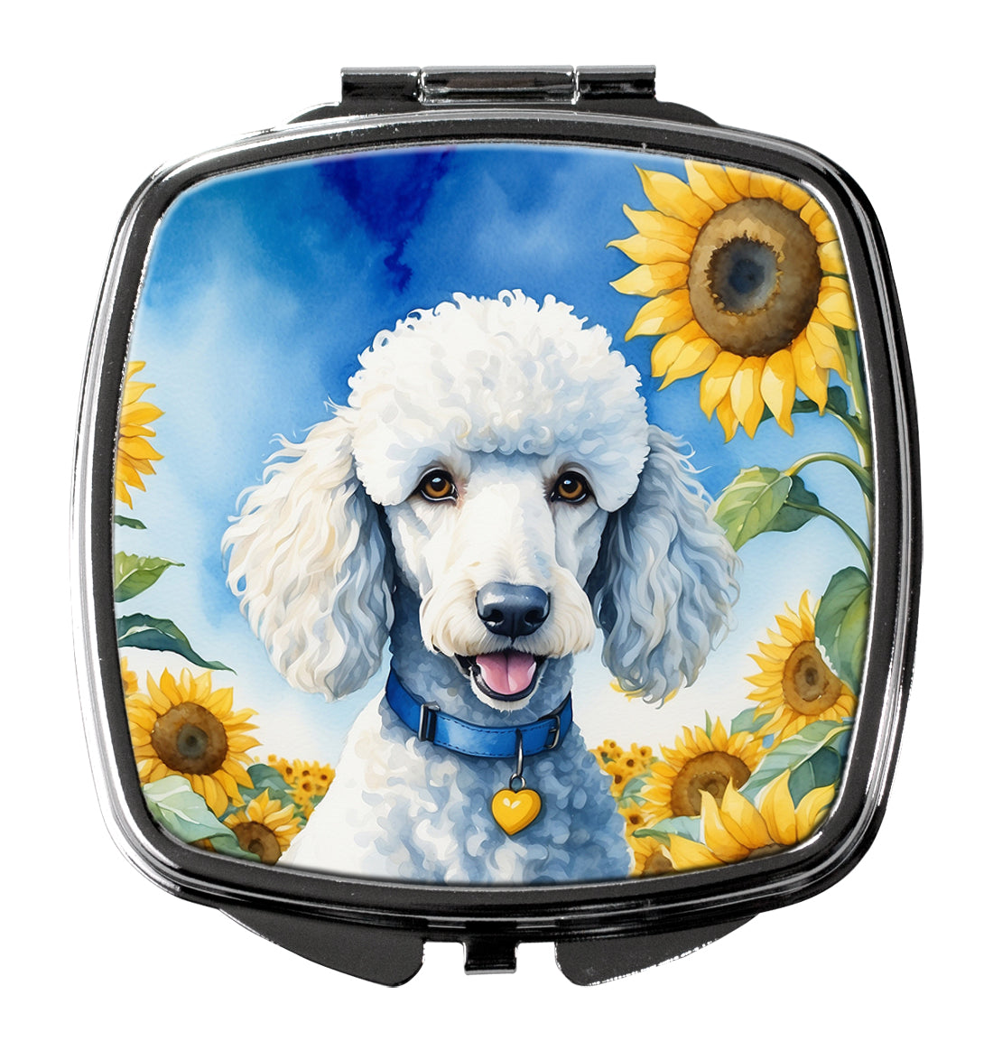 Buy this White Poodle in Sunflowers Compact Mirror