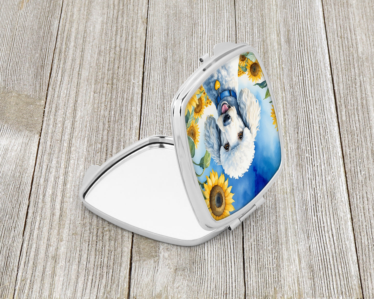 White Poodle in Sunflowers Compact Mirror