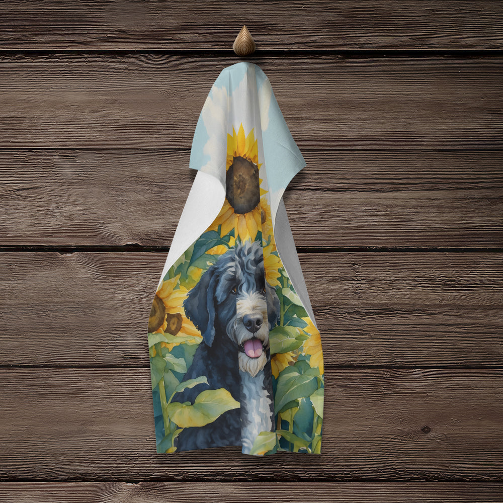 Portuguese Water Dog in Sunflowers Kitchen Towel