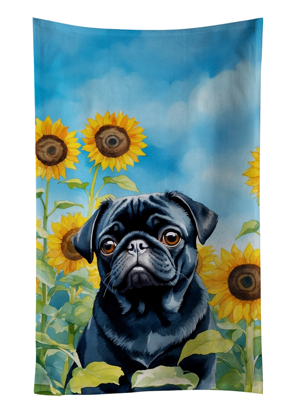 Buy this Pug in Sunflowers Kitchen Towel