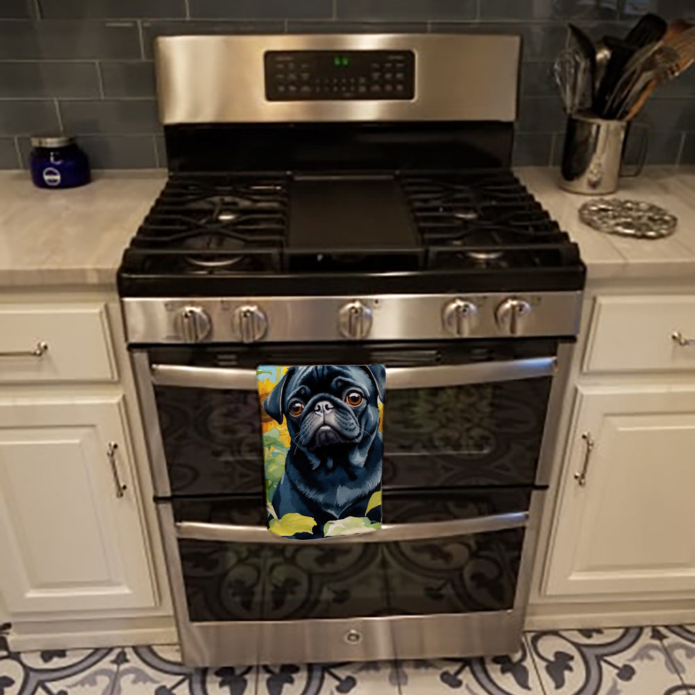 Pug in Sunflowers Kitchen Towel