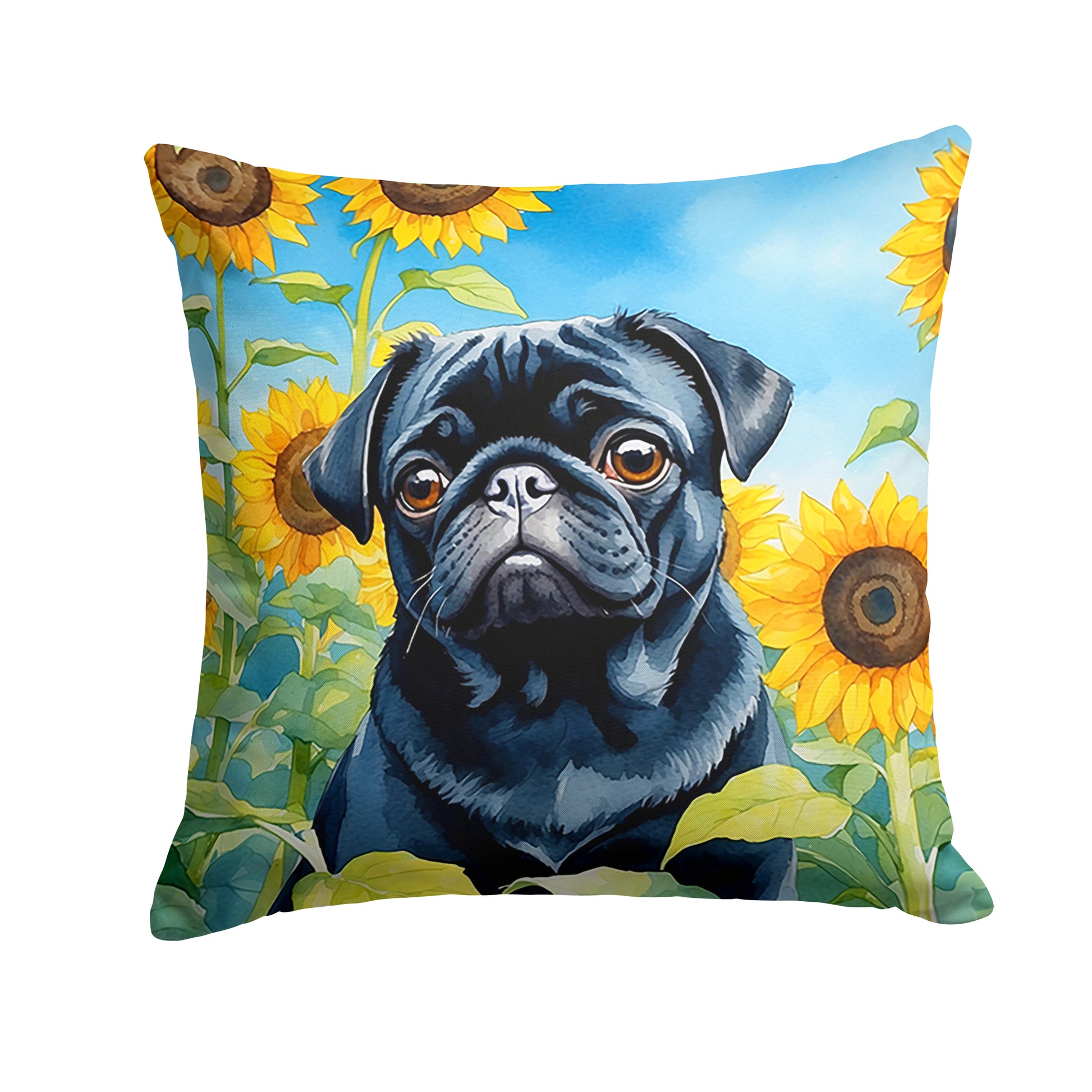 Buy this Pug in Sunflowers Throw Pillow