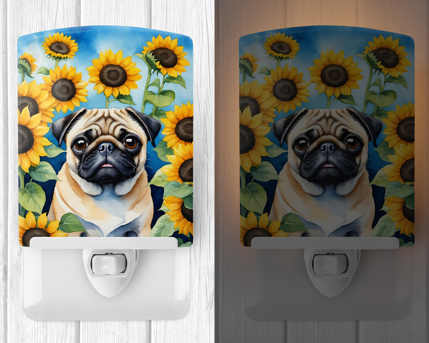 Pug in Sunflowers Ceramic Night Light