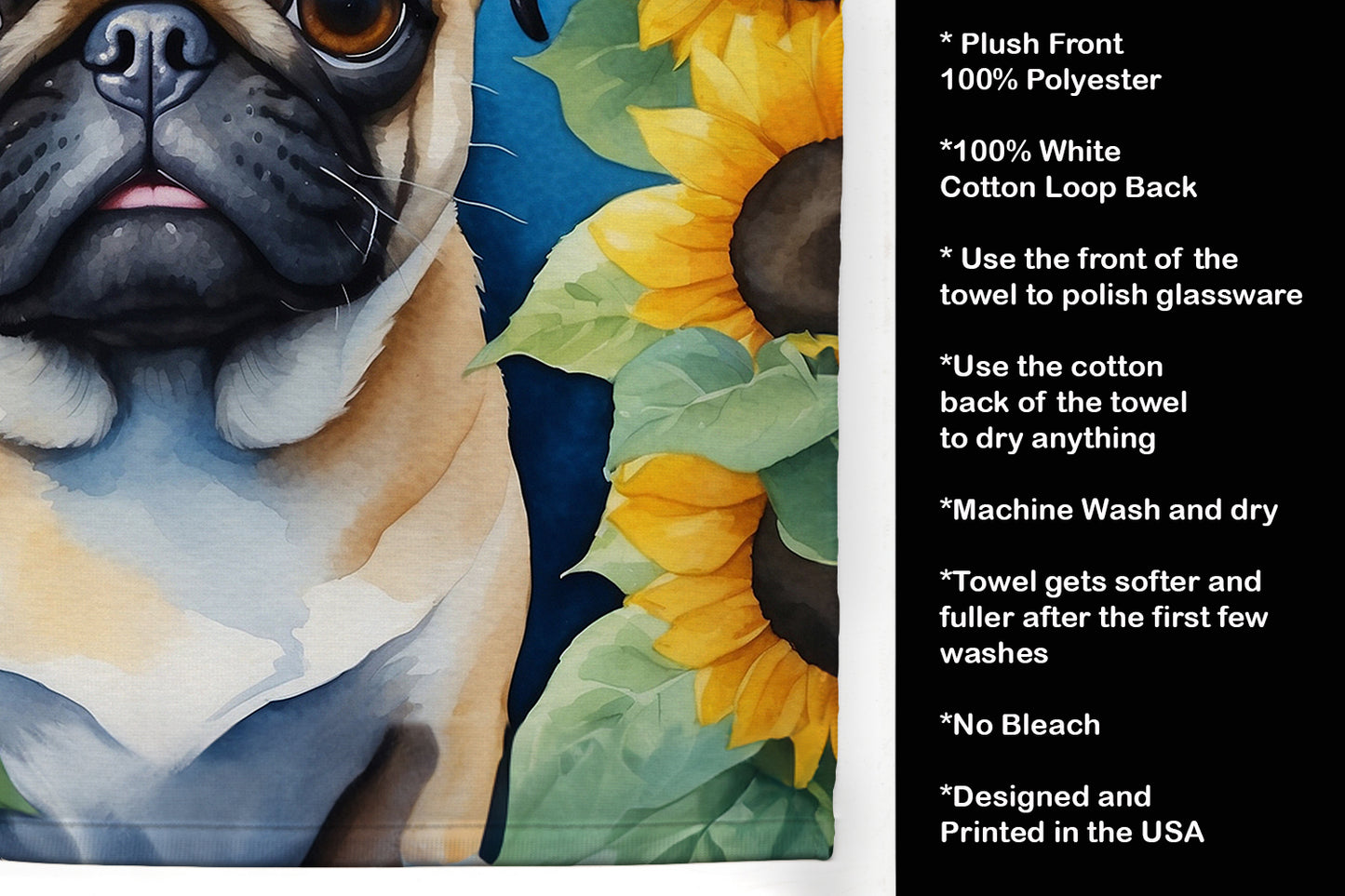 Pug in Sunflowers Kitchen Towel